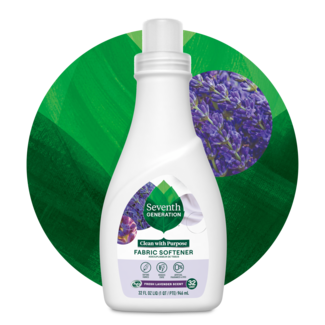 Liquid Fabric Softener Lavender bottle on leaf background
