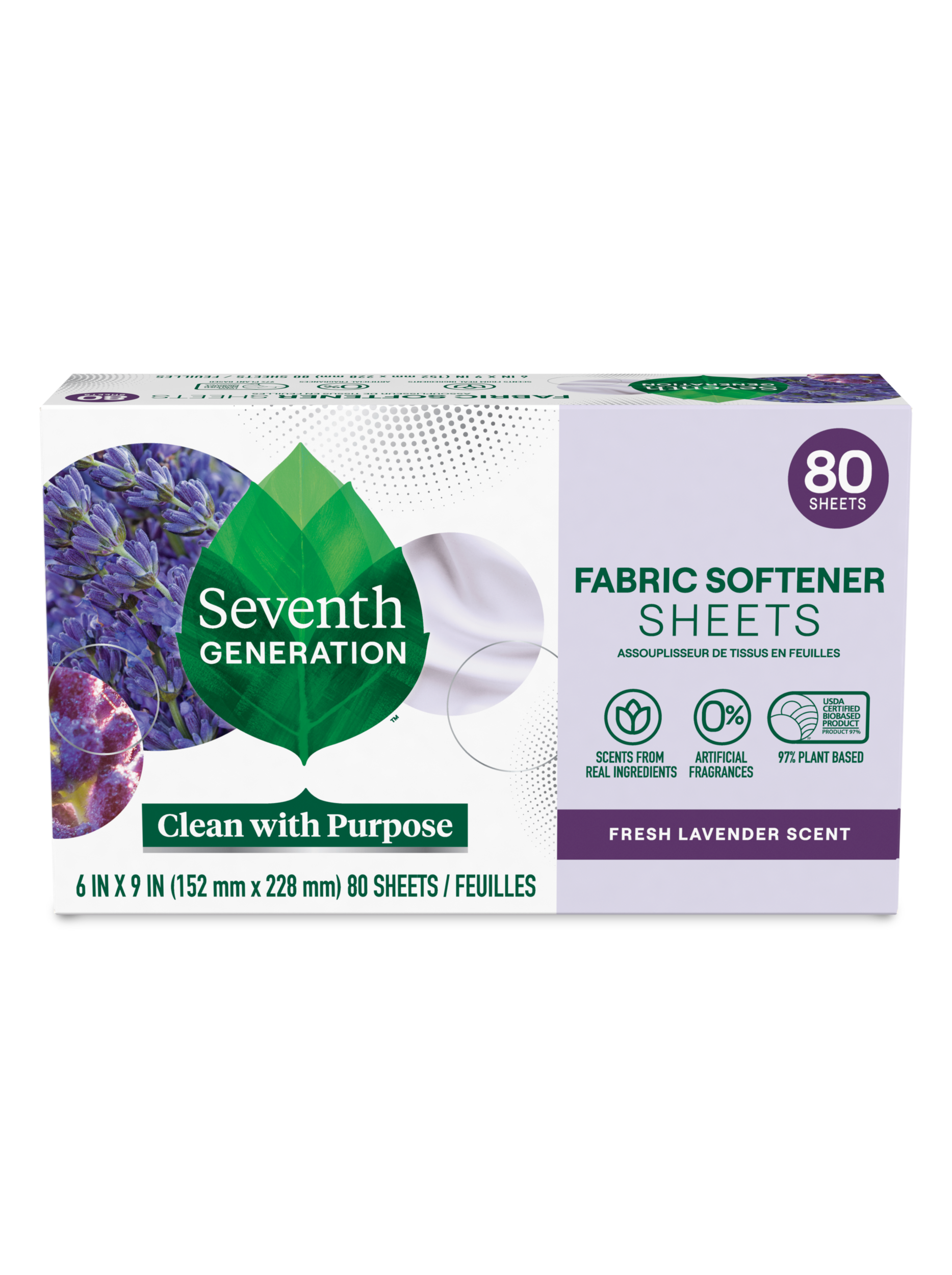 Seventh Generation Natural Fabric Softener Sheets, Free & Clear - 80 count