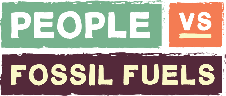 Logo for People vs Fossil Fuels. Text with each word on a colored background.