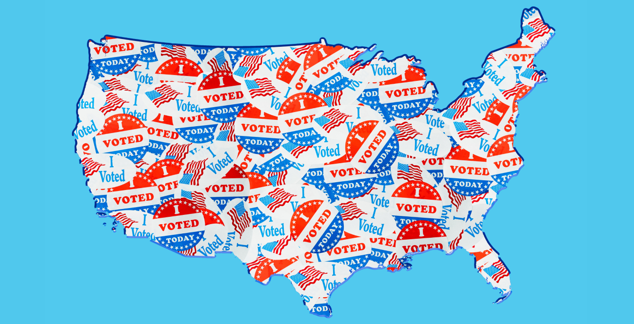 Map of USA covered in I Voted stickers