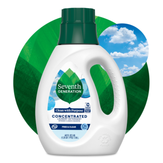  Concentrated Laundry Detergent Free and Clear Front of Bottle on leaf background