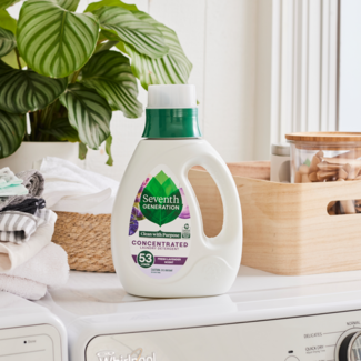 Fresh Lavender Concentrated Laundry Detergent bottle on laundry machine