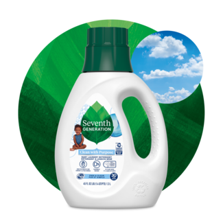 Baby Laundry Detergent Free and Clear - Front of Pack on leaf background 2023