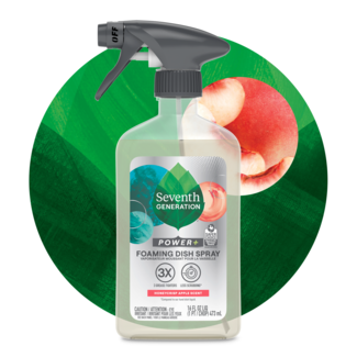 Foaming Dish Spray - Honeycrisp Apple - Front of bottle on leaf background