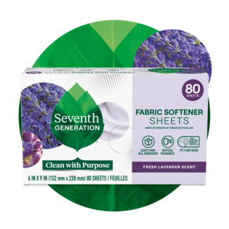 Fabric Softener Sheets - Lavender - Front of Box on leaf background