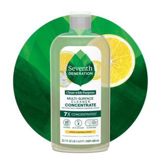 Multi-Surface Cleaner Concentrate - Lemon Chamomile - Front of bottle on leaf background