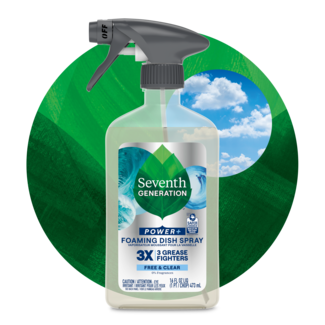 Foaming Dish Spray Free and Clear Front of Bottle on leaf background