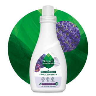 Liquid Fabric Softener Lavender bottle on leaf background