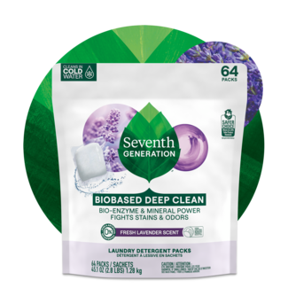 Seventh Generation Fresh Lavender Laundry Detergent Packs - Front of 64 Count Pouch