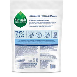 Seventh Generation Triple Action Clean Dishwasher Detergent Packs - Back of Pack