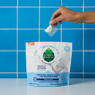 Seventh Generation Triple Action Clean Dishwasher Detergent Packs - Hand Removing Individual Pack