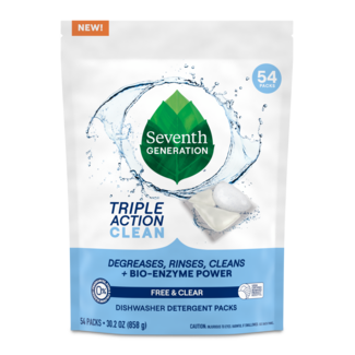 Seventh Generation Triple Action Clean Dishwasher Detergent Packs - Front of Pack 