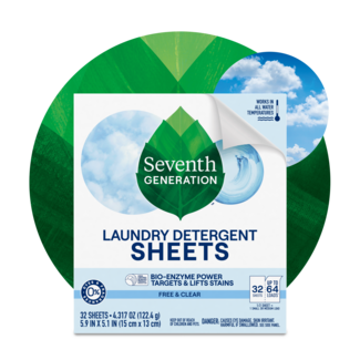 Free and Clear Laundry Sheets - Front of Pack on leaf background