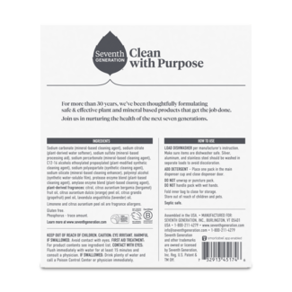 Seventh Generation Dishwasher Detergent Pack - 40 Count - Power Plus Fresh Citrus - Back of Pack