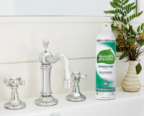 Seventh Generation Disinfectant Spray on Sink Counter