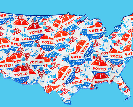 Map of USA covered in I Voted stickers