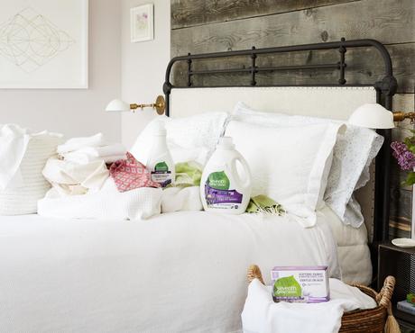 Lavender Laundry, Softener, and Sheets on Bed