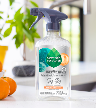 Foaming Dish Spray - Mandarin Orange - bottle on kitchen counter