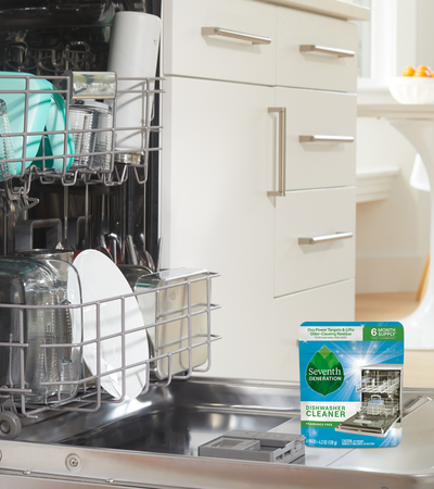 Seventh Generation Dishwasher Cleaner Pack on Dishwasher Door